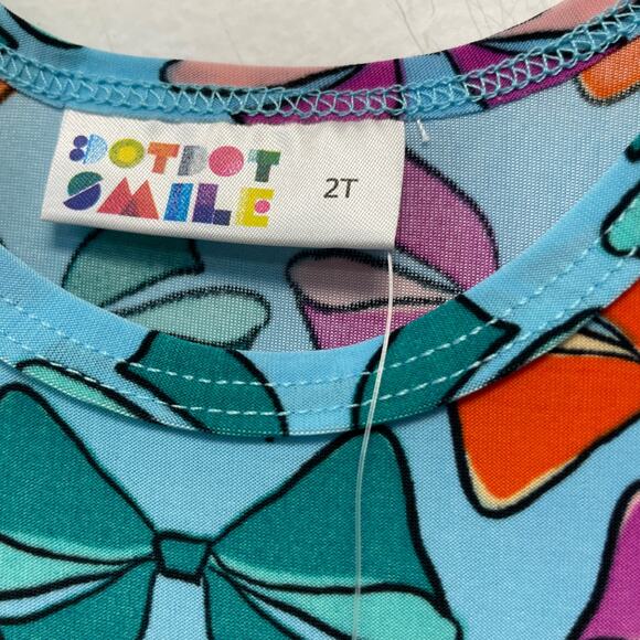 Dot Dot Smile Girls 2T Tank Dress Blue Multicolor Bow Print - Picture 3 of 5